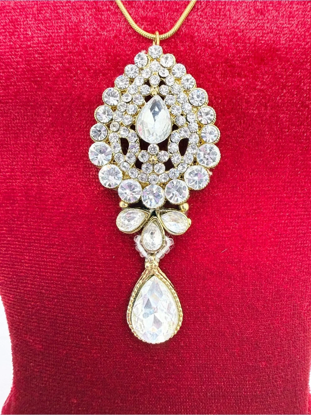 Gold-Tone Clear Crystal Teardrop Pendant Necklace - Women Jewelry